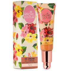 Rachel Couture CC Cream tan bottle demonstrates color correcting formula