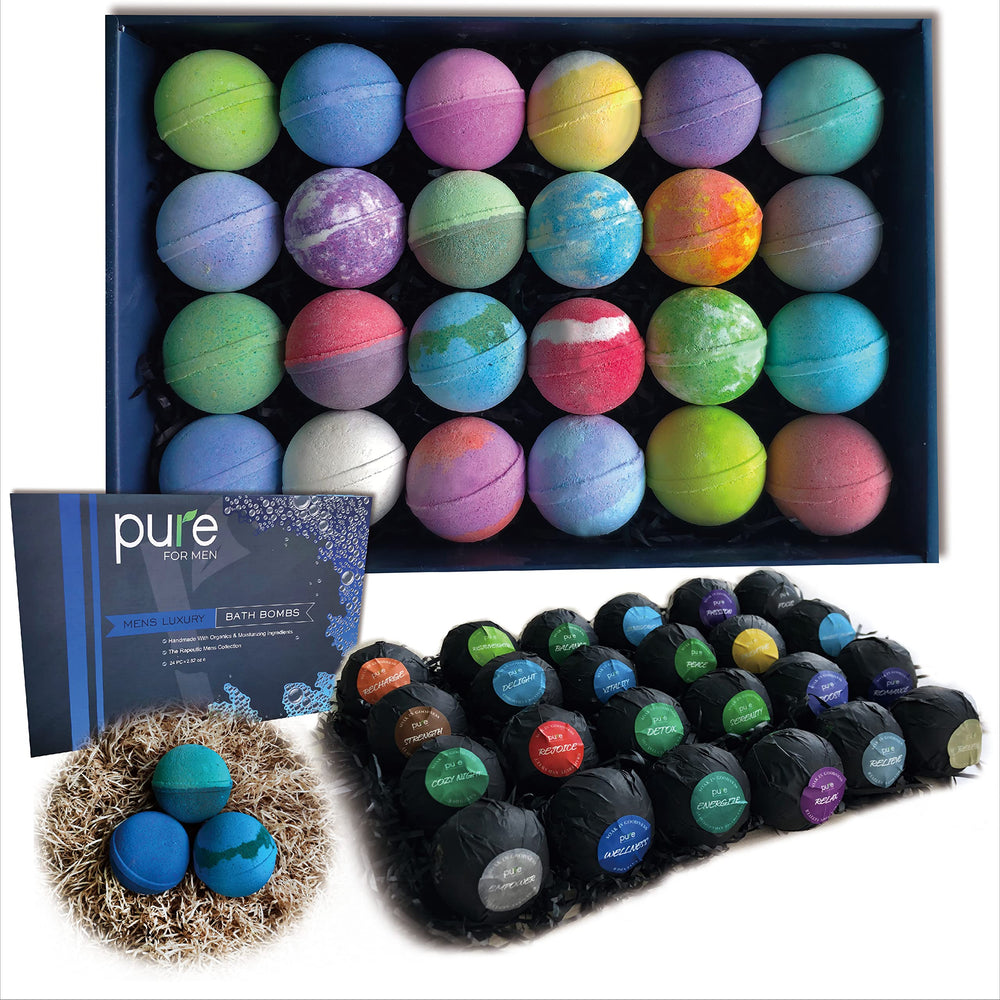 Rachelle Parker Men's Bath Bombs gift set packaging showcasing premium presentation for gifting.