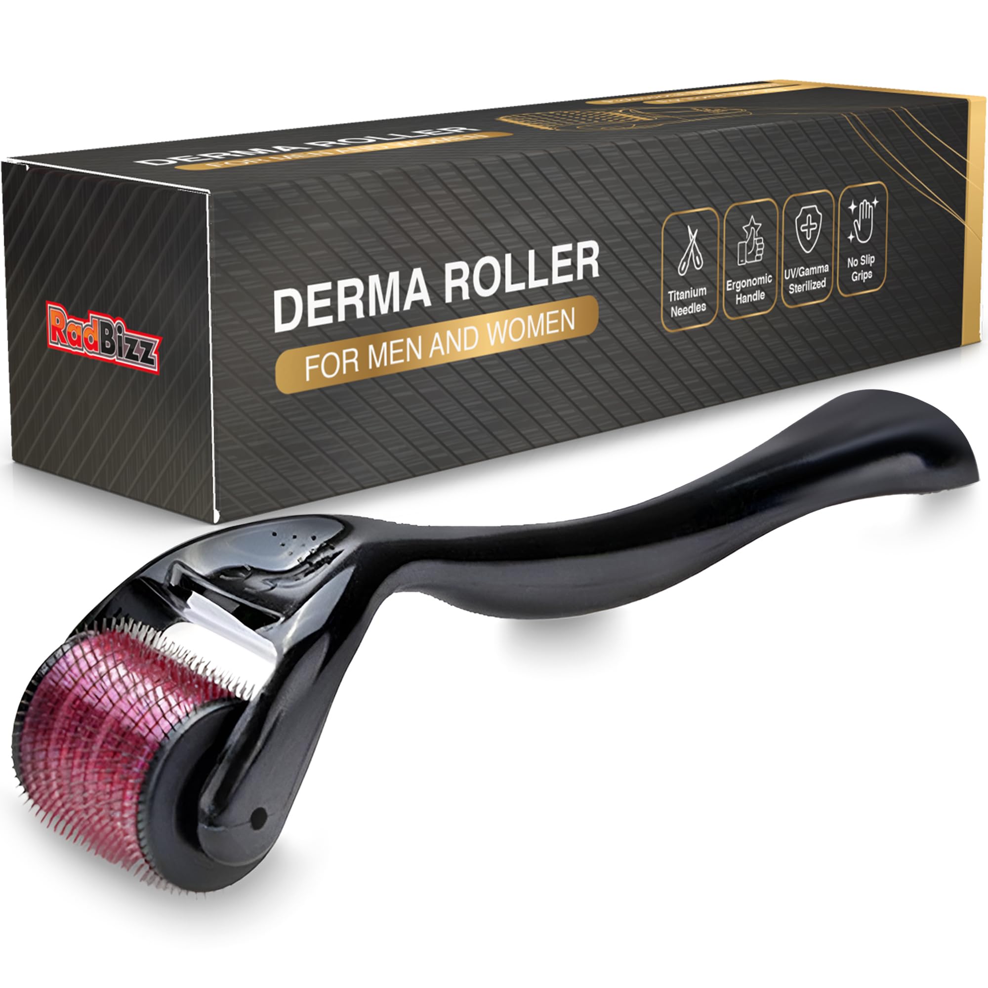 RadBizz Derma Roller 0.25mm close-up of precision needle tips for home use.