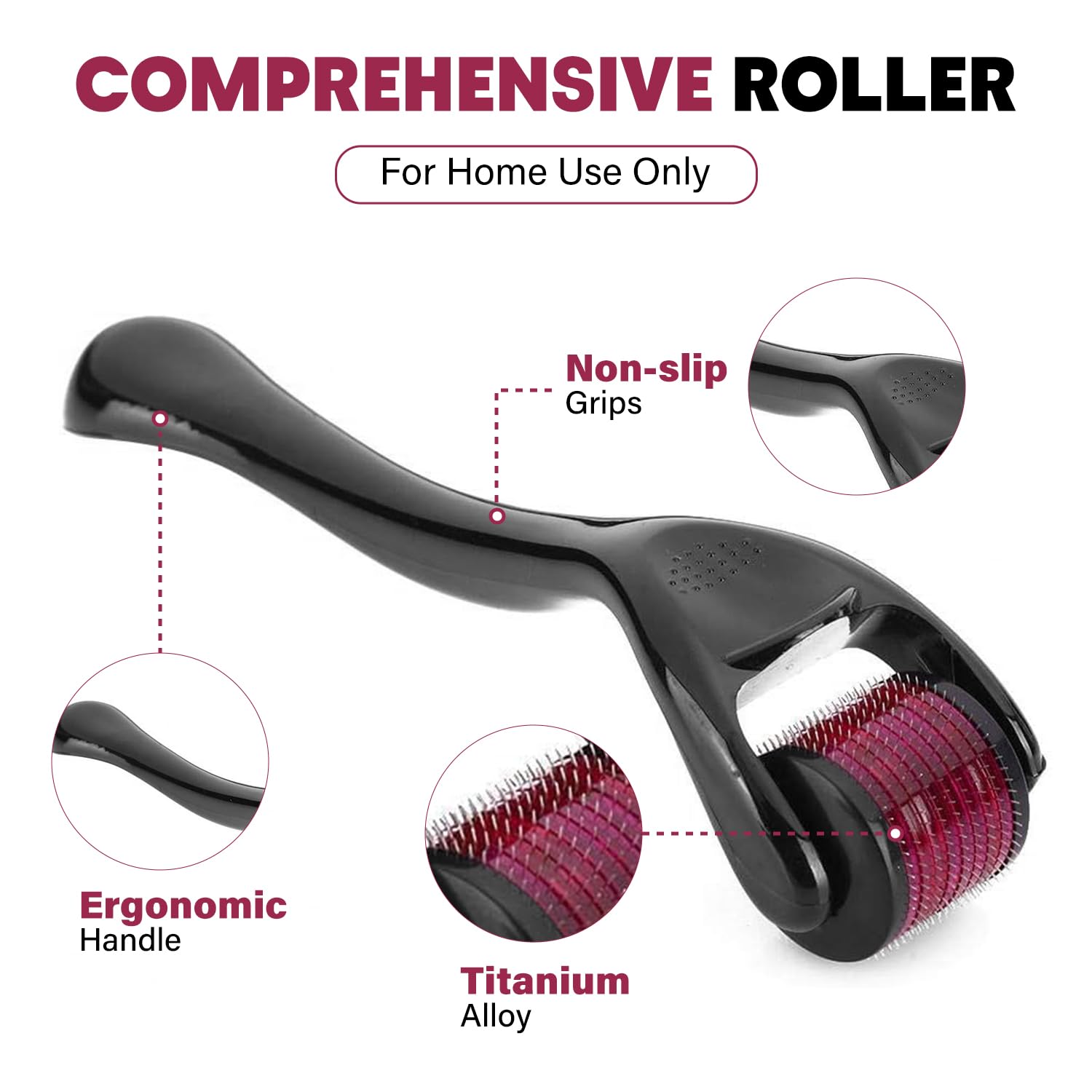 RadBizz derma roller with ergonomic, sturdy handle for comfortable use.