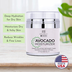 Radha Beauty Avocado Moisturizer spread on skin shows creamy, gentle hydration.