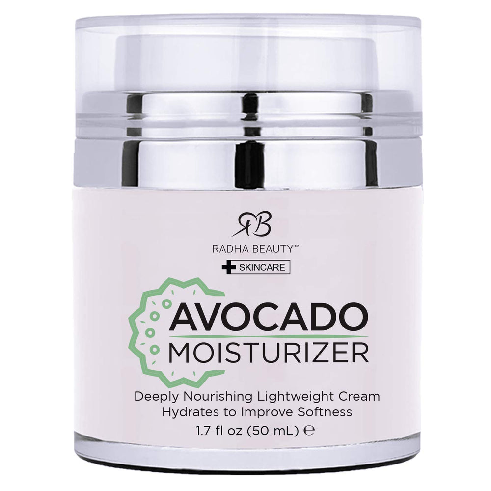 Radha Beauty Glow Avocado Moisturizer bottle demonstrates quick absorption and radiant skin.