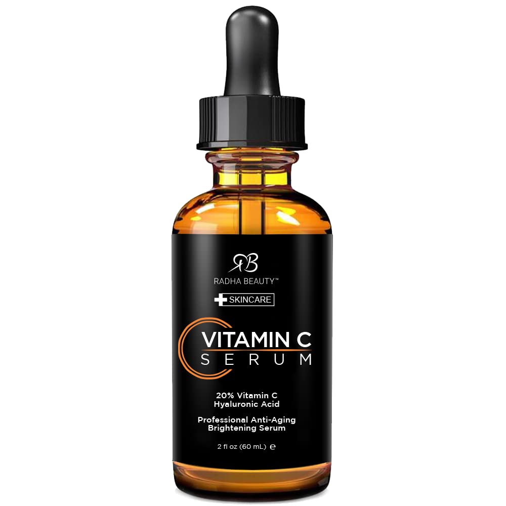 Radha Beauty Vitamin C Serum bottle closeup for brighter, hydrated skin.