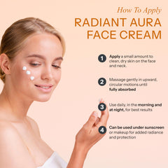 Illustrates vitamin C and E with hyaluronic acid delivering hydrated, even-toned skin.