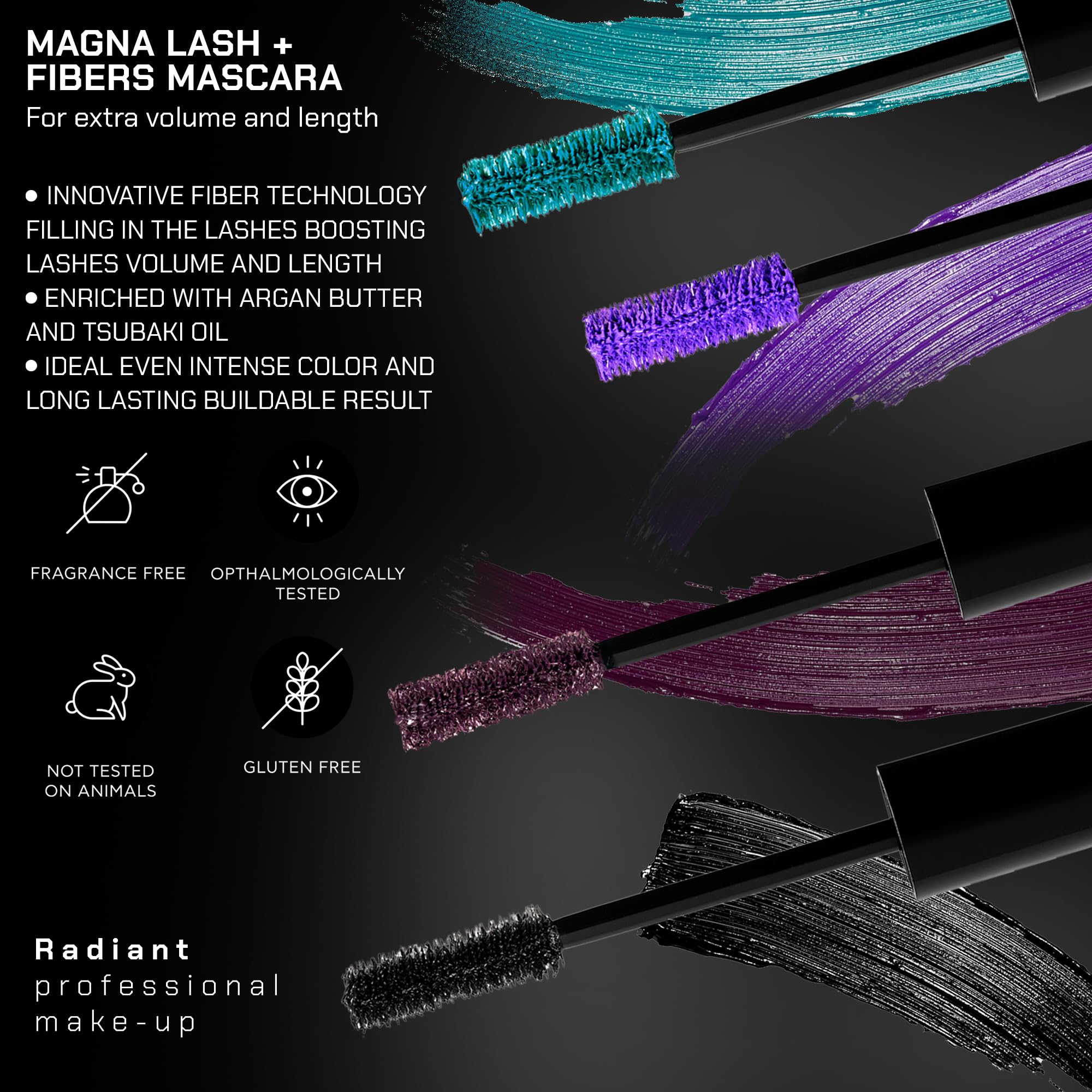 Radiant Pro Lengthening Mascara swatch reveals pigment and buildable color.