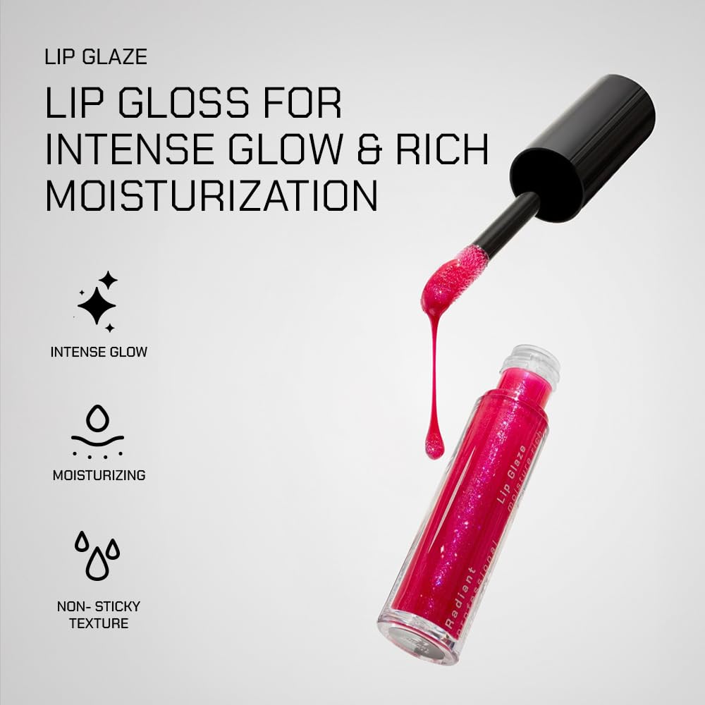 Radiant Professional Lip Glaze on lips shows deep hydration with Hyaluronic Acid.