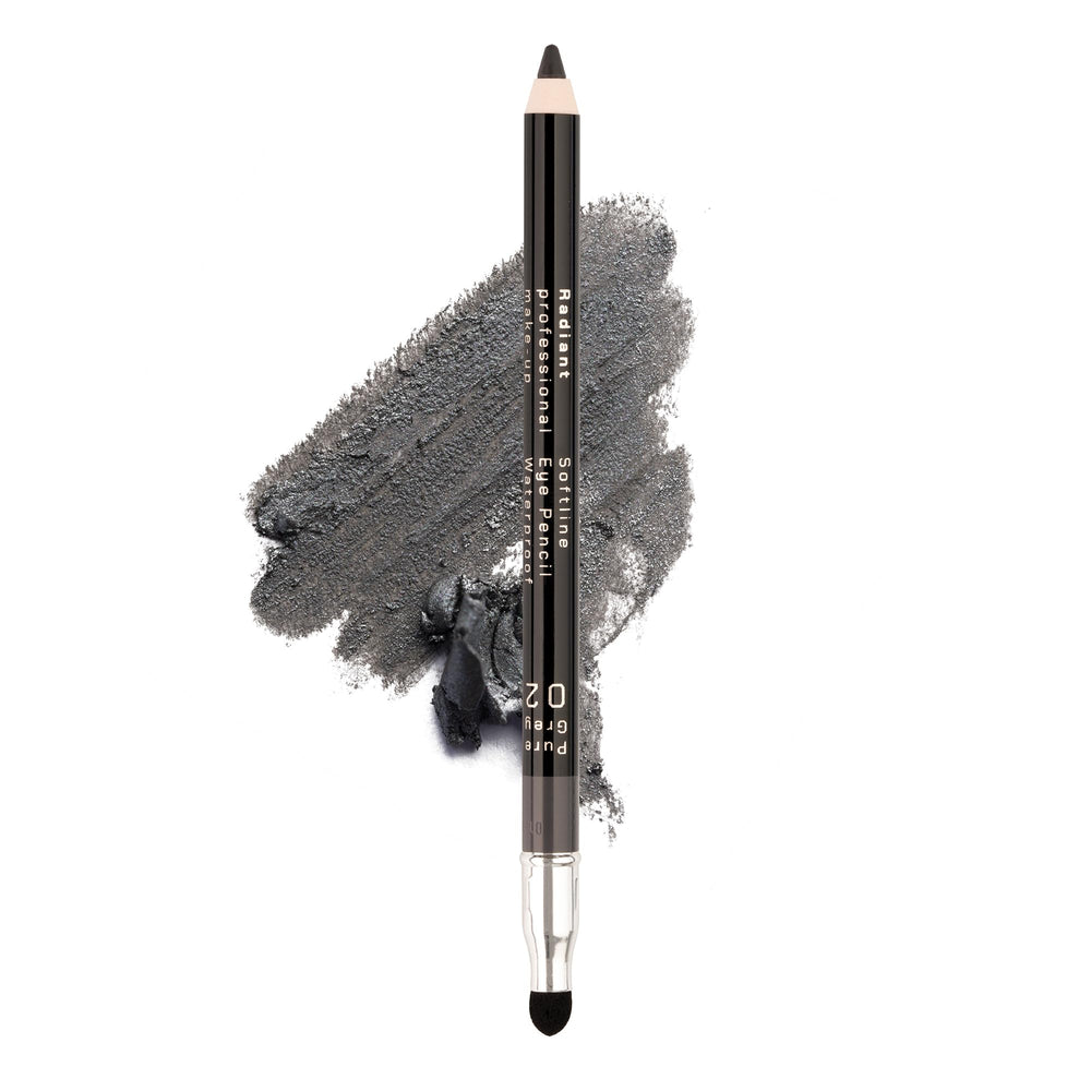 Radiant Professional Make Up Eyeliner Soft Grey 02 close-up shows smooth glide for precise lining.