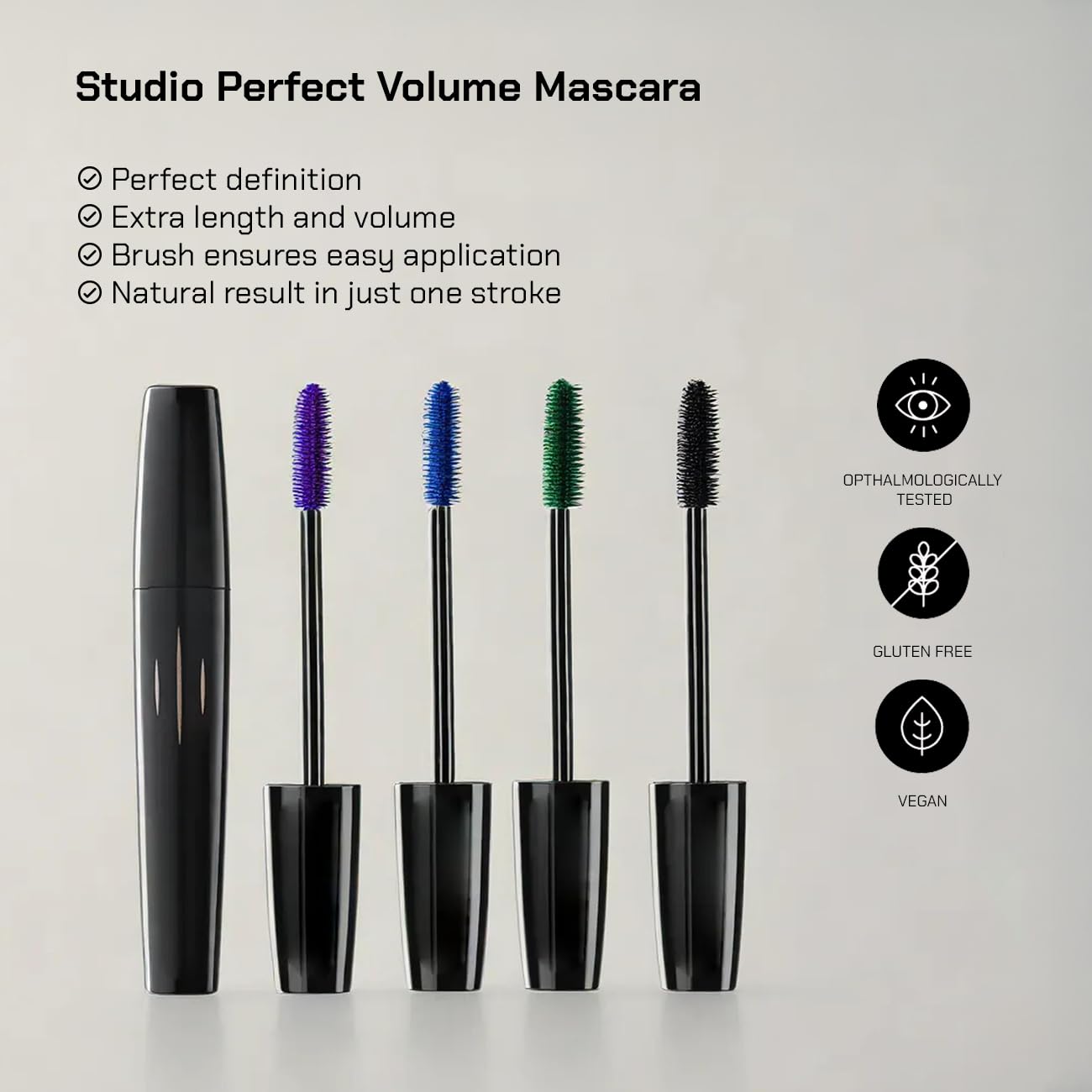 Radiant Studio Perfect Mascara purple shade close-up shows defined lashes
