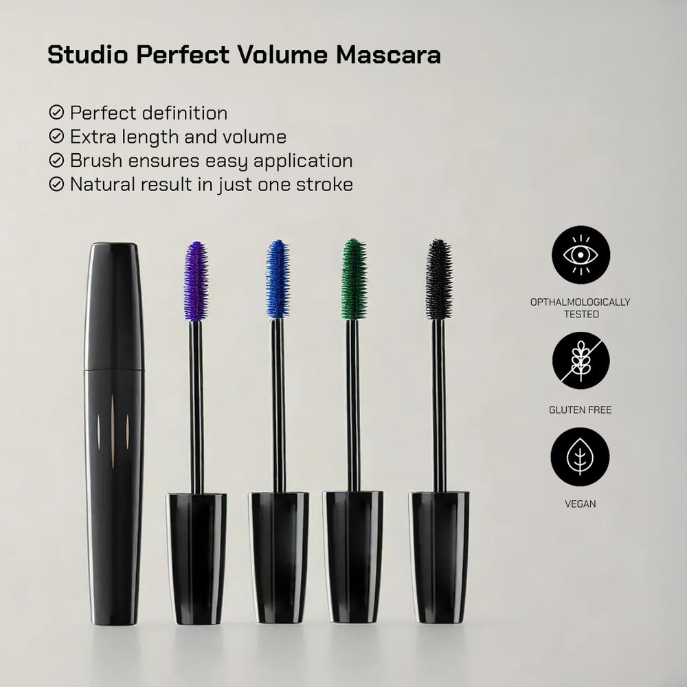 Radiant Studio Perfect Mascara purple shade close-up shows defined lashes