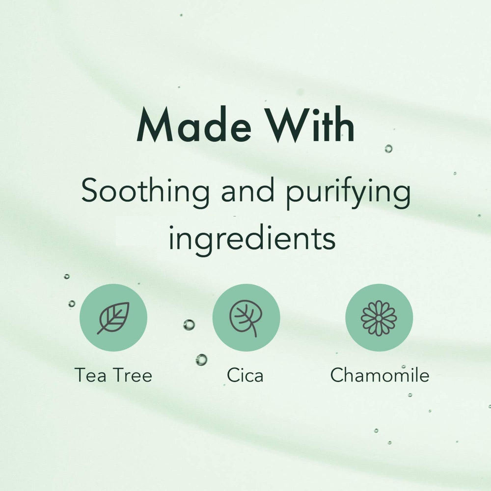Rael tea tree oil ingredients highlight natural plant extracts for purifying touch.
