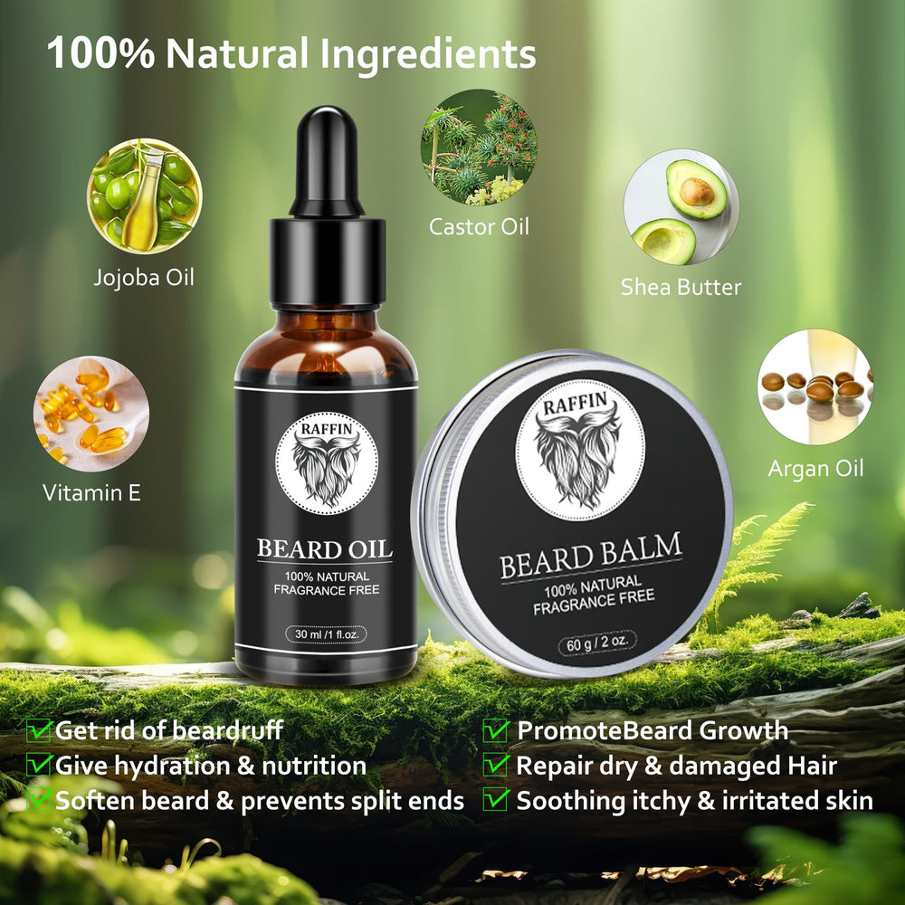 RAFFIN beard-balm-taming: tames flyaways for a controlled, comfortable look