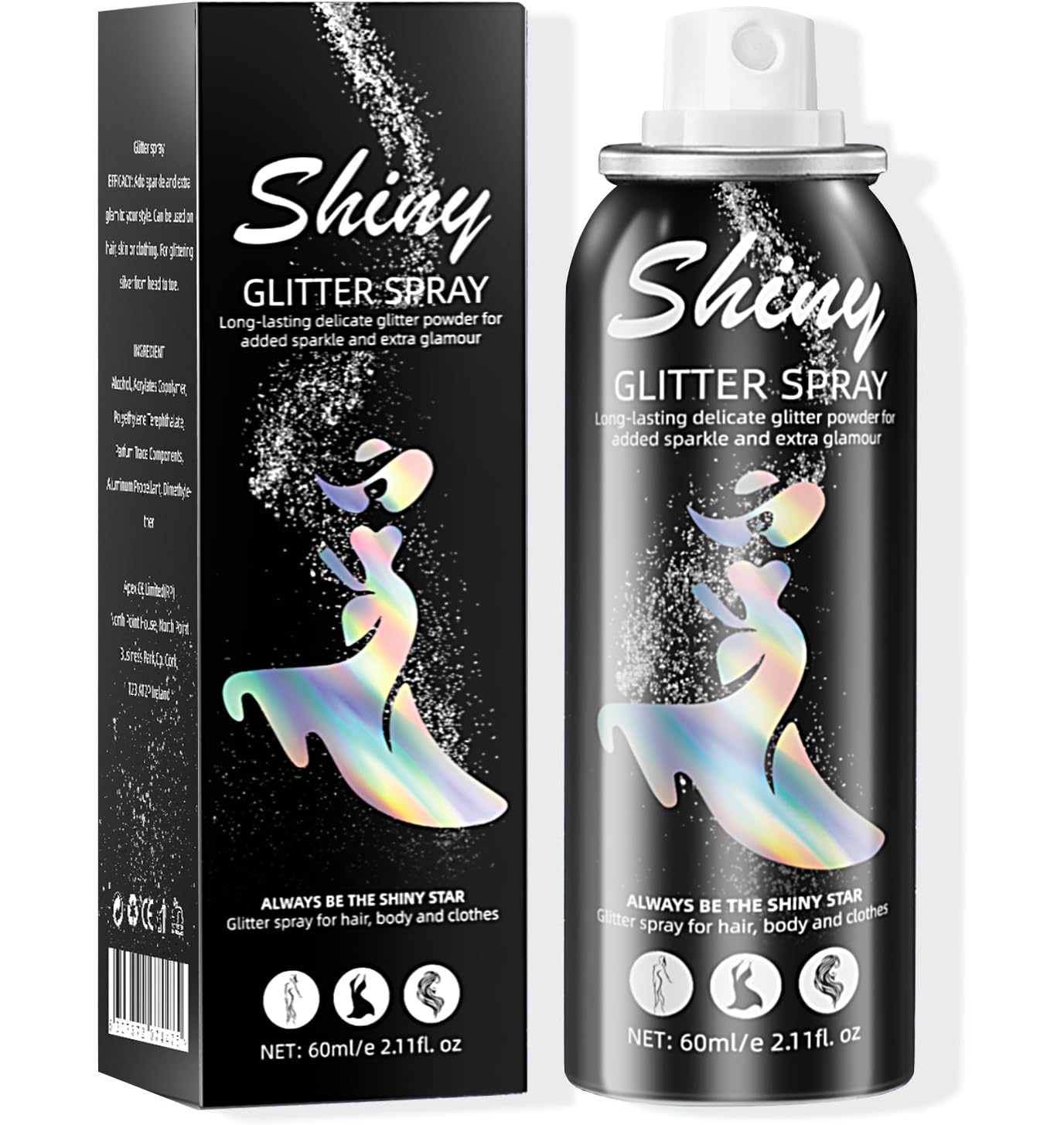 Ragkun Glitter Spray bottle front with bold silver sparkle for festivals.