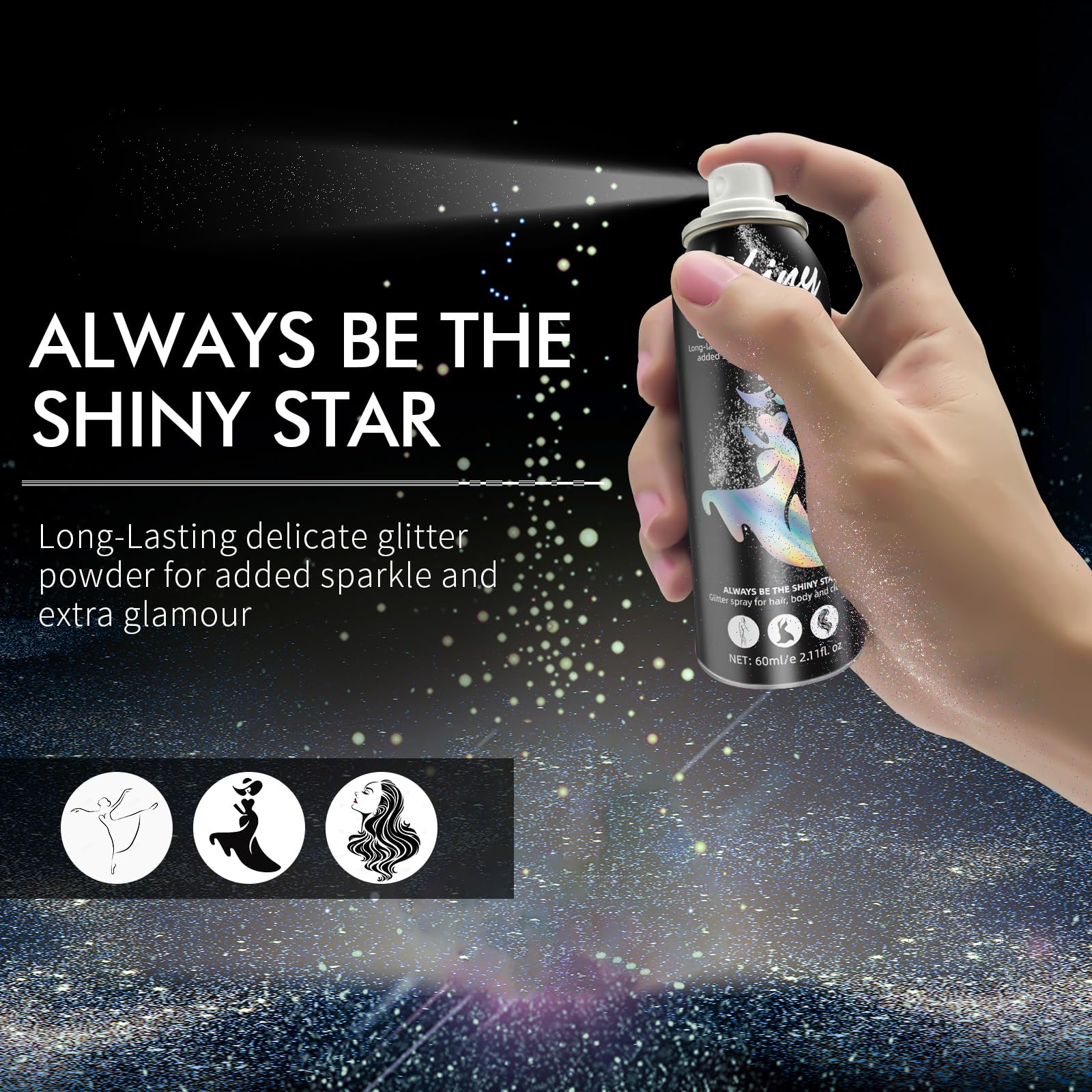 Ragkun Glitter Spray mist on hand demonstrates easy body application.