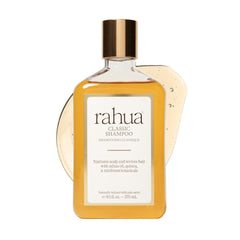 Rahua Classic Shampoo bottle pour demonstrates gentle, balanced cleansing for all hair types.