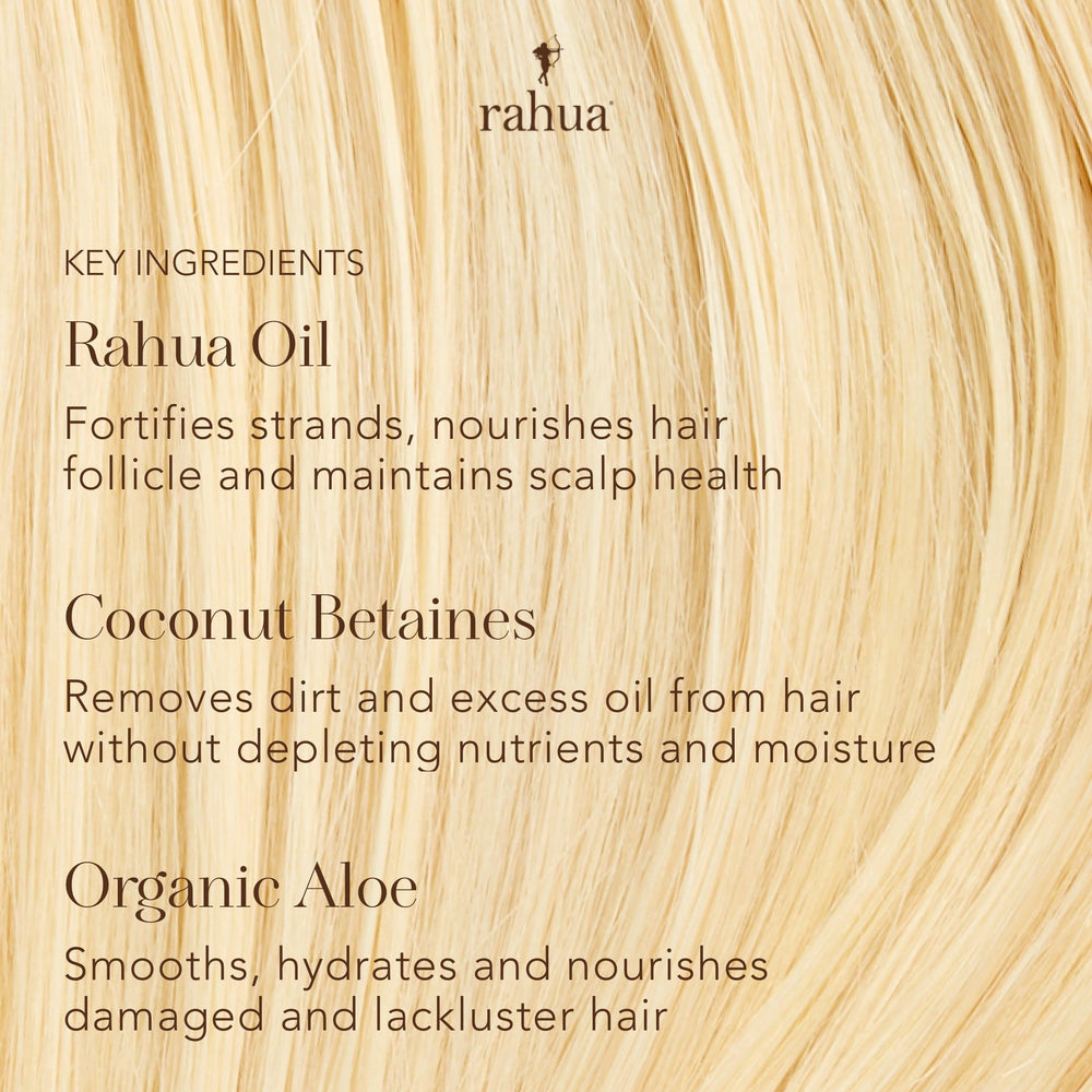 Rahua Classic Shampoo scalp massage shows easy distribution for comfortable cleansing.