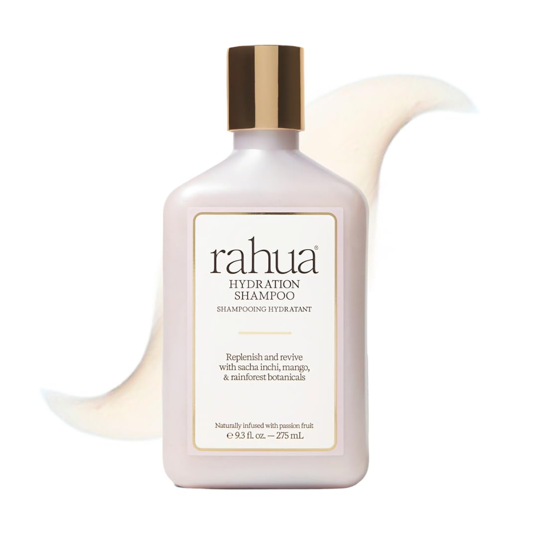 Rahua Hydration Shampoo bottle close-up showing rich moisture for dry hair.