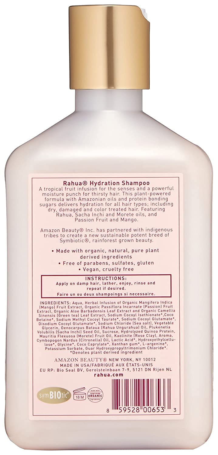 Rahua Hydration Shampoo quinoa protein bonds for softness and resilience.