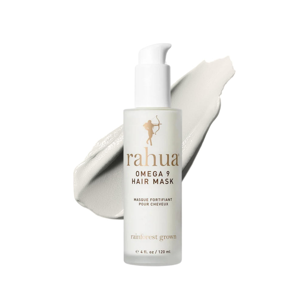 Rahua Omega 9 Hair Mask jar closeup highlighting rich hydration for damaged hair.