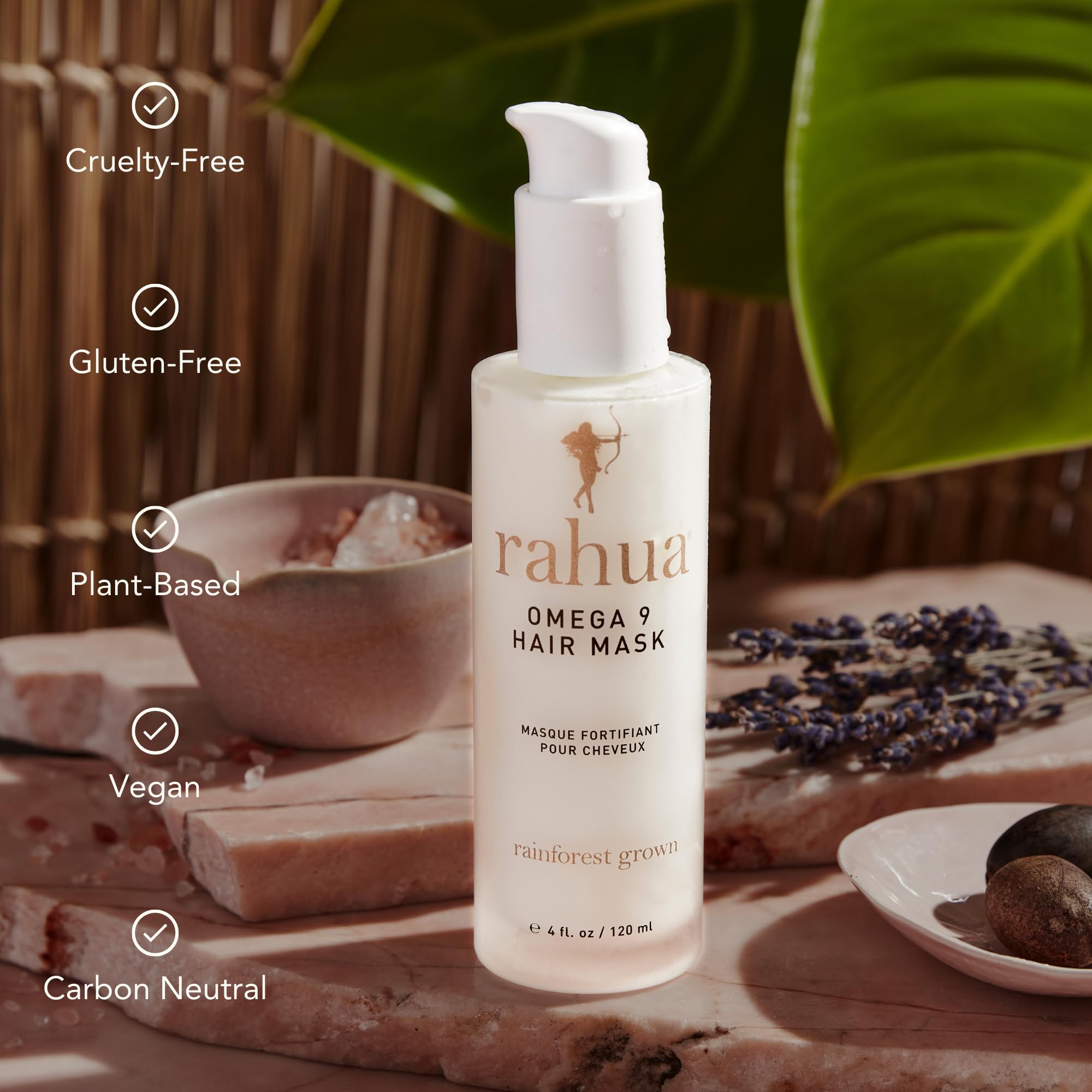 Rahua Omega 9 Hair Mask packaging eco-friendly design highlighting sustainability message.