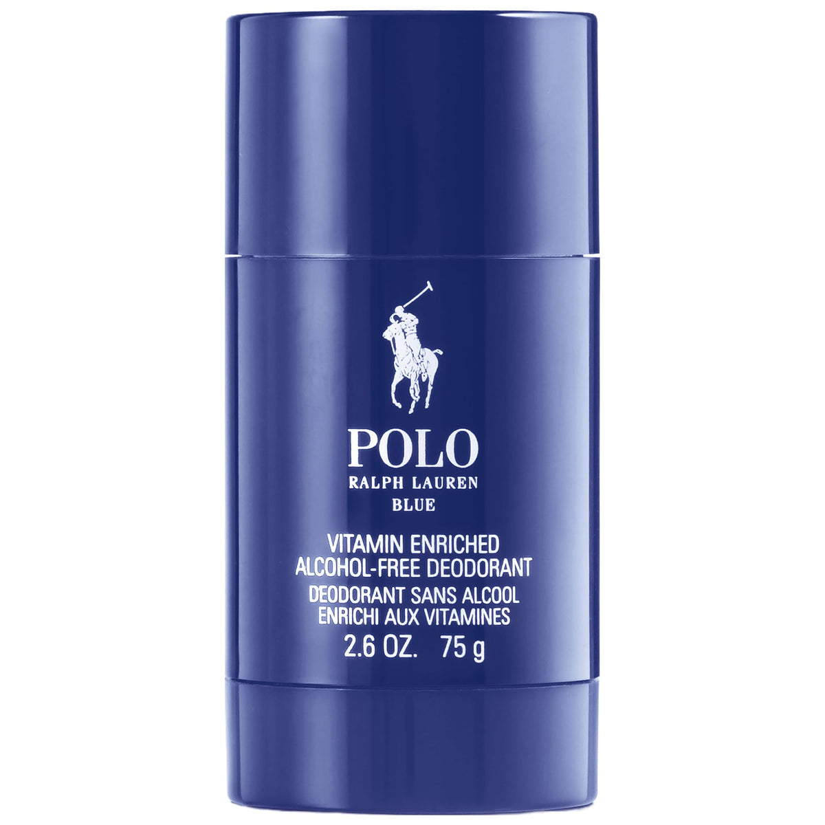 Ralph Lauren Polo Blue deodorant stick front view, compact 2.6 oz, daily use.