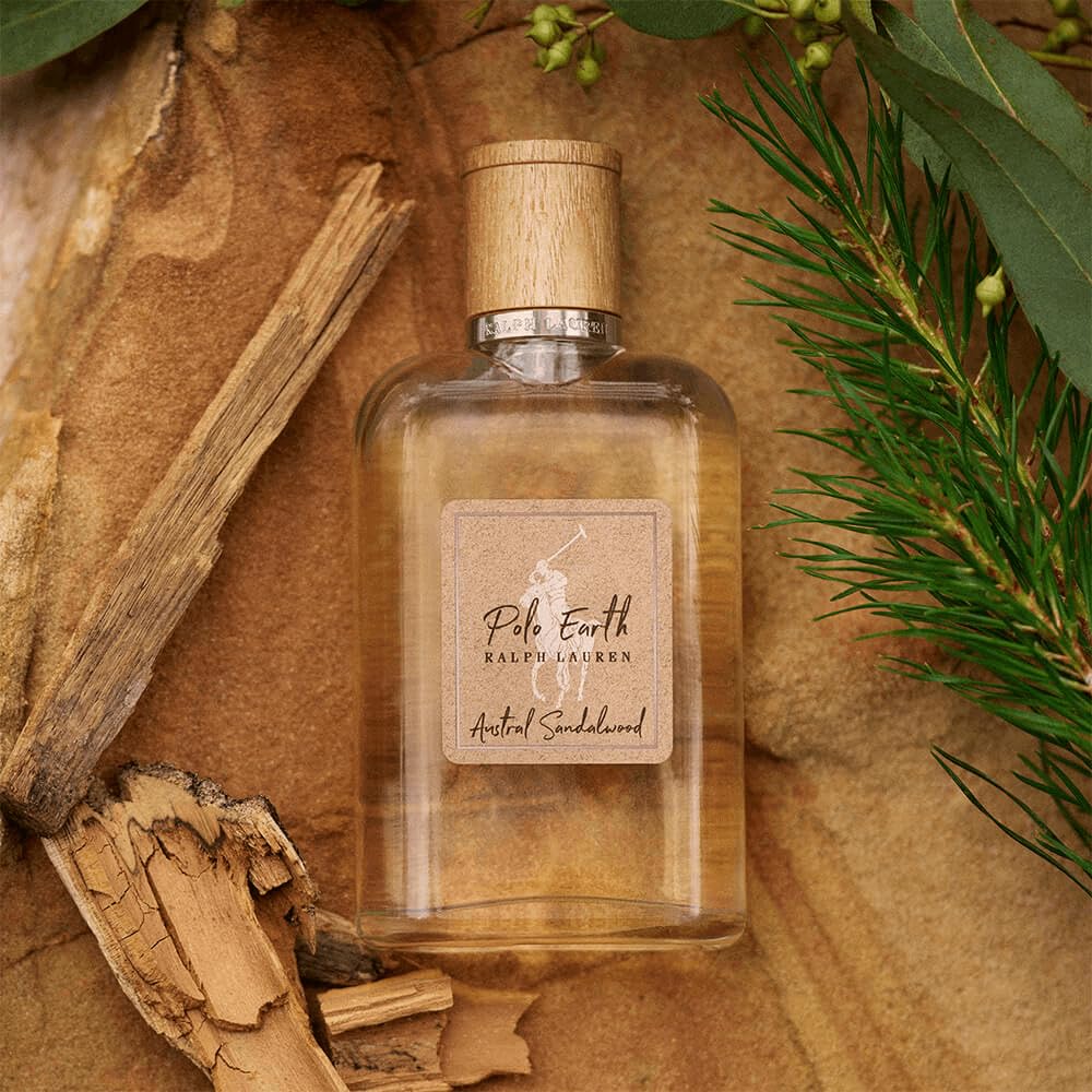 Ralph Lauren Polo Earth bottle label view emphasizing fresh top notes