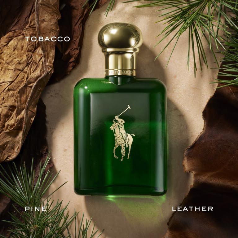 Ralph Lauren Polo green bottle close-up, premium packaging and cap.