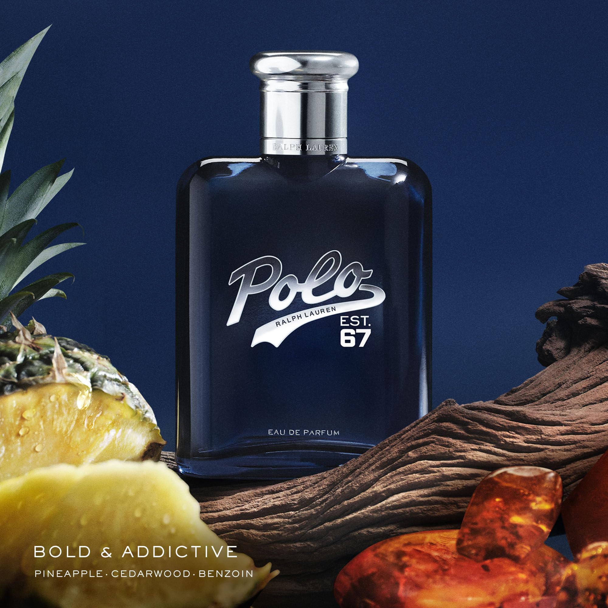 Ralph Lauren Polo 67 bottle side angle highlighting premium design.