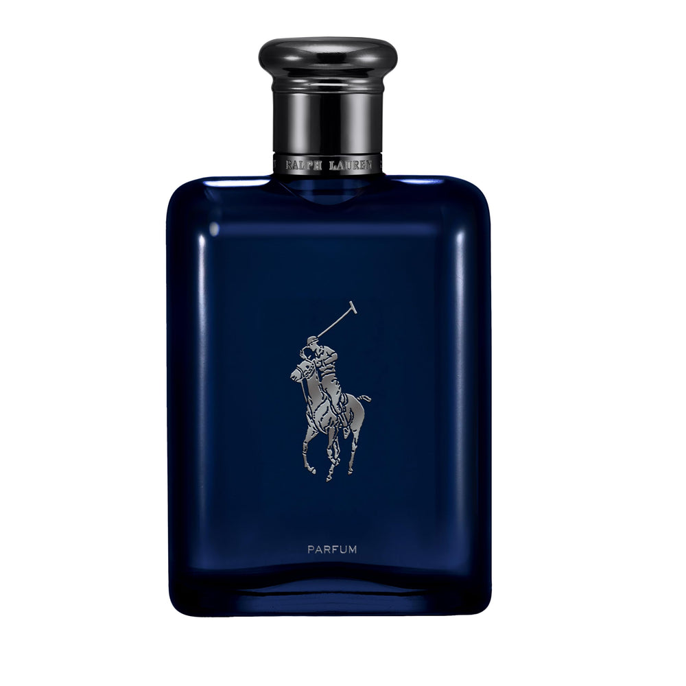 Ralph Lauren Polo Blue Parfum bottle close-up highlighting fresh citrus and ocean vibes.