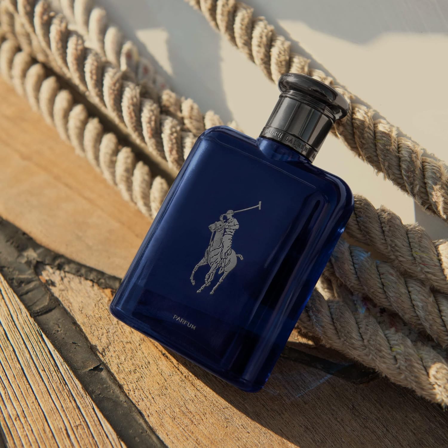 Vetiver smoke image: Ralph Lauren Polo Blue Parfum exudes smoky depth with sea-breeze vibes.