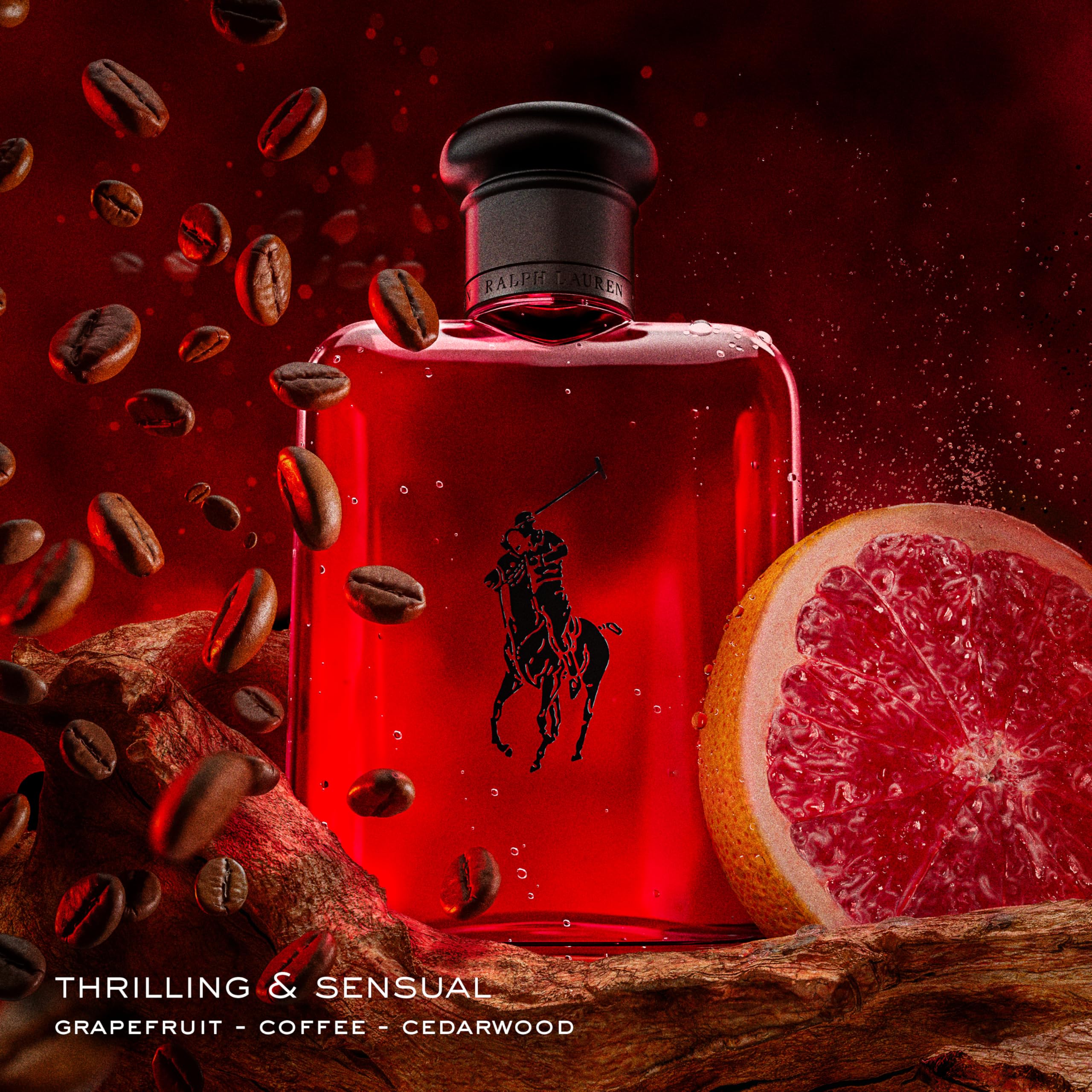 Ralph Lauren Polo Red EDT bottle side profile highlights sleek curves and premium finish for display