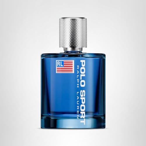 Retail display featuring Ralph Lauren Polo Sport bottle and signature branding
