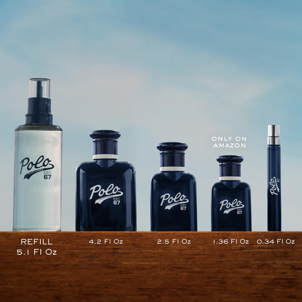 Lifestyle shot with Ralph Lauren Polo 67, signaling versatile fragrance use.