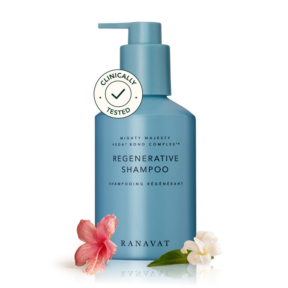 RANAVAT BOTANICS Regenerative Veda⁴ Bond Shampoo bottle highlighting scalp-clearing formula for healthier roots