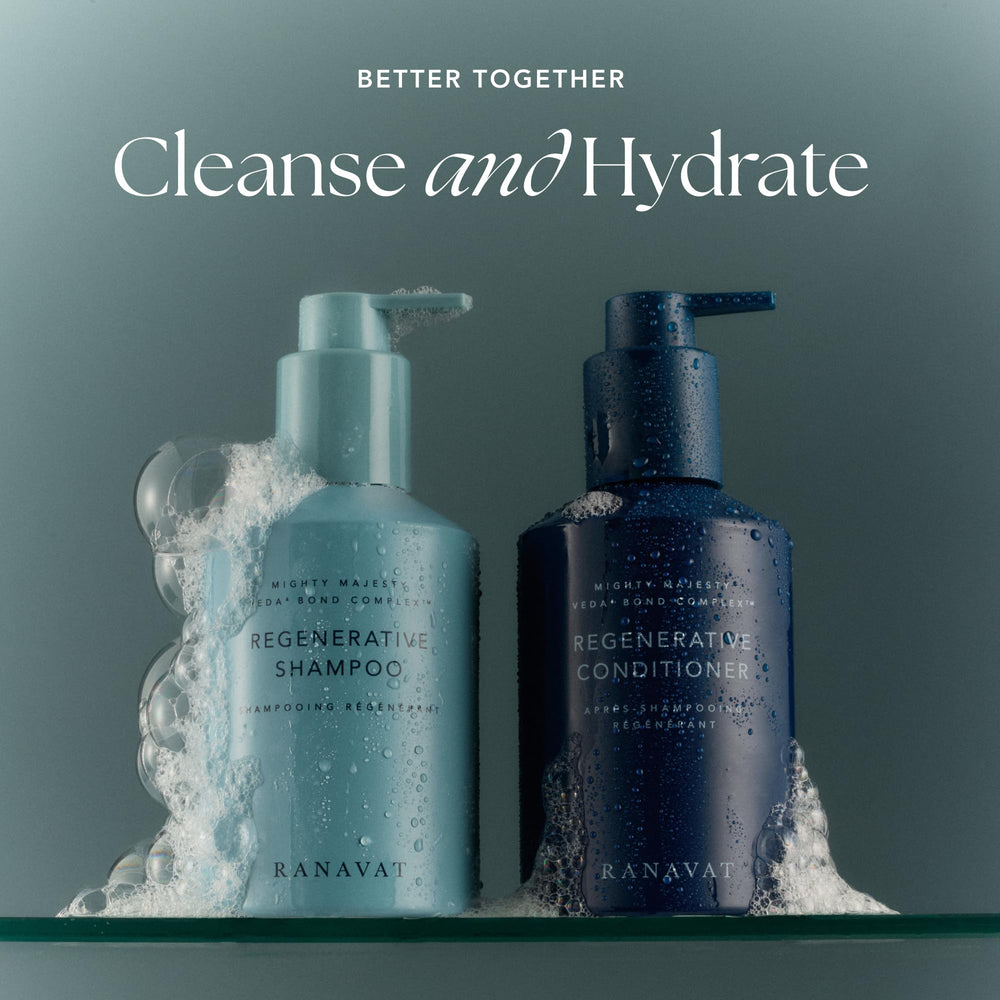 RANAVAT BOTANICS Regenerative Veda⁴ bottle for color-treated hair showing safe, gentle formula