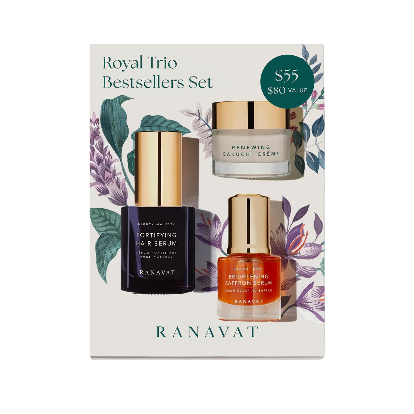 RANAVAT BOTANICS Royal Trio Travel Kit box for on the go skincare routine.