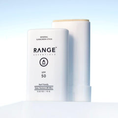 Range Essentials mineral sunscreen stick SPF 50 reef-safe formula protecting skin and marine ecosystems.