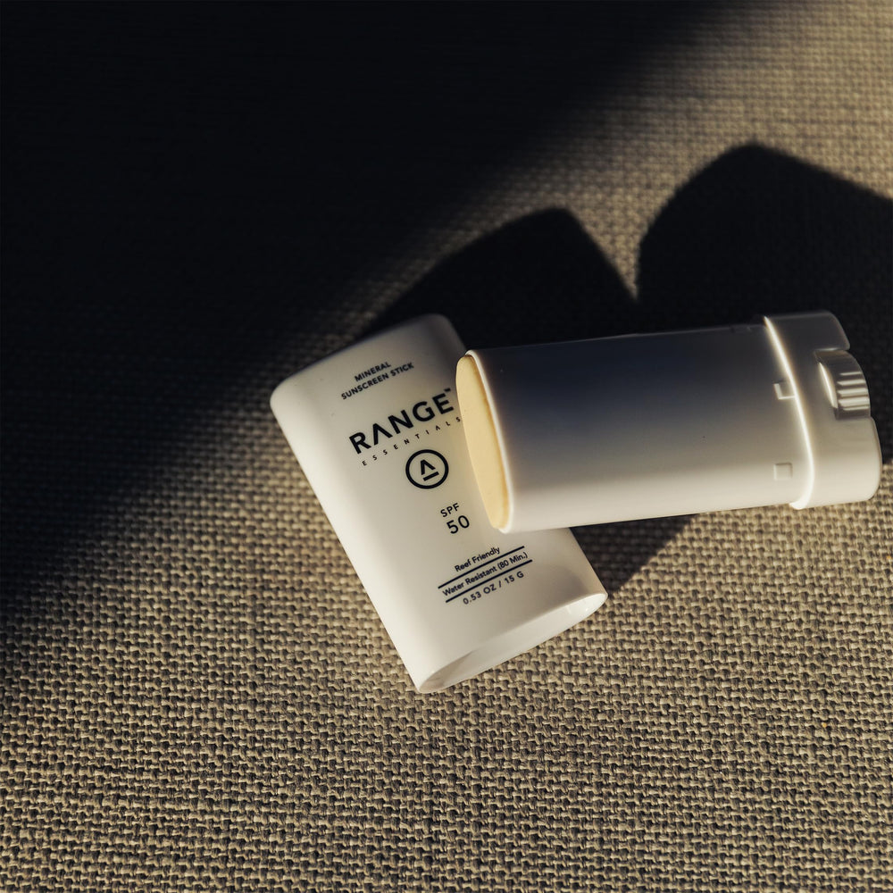 Range Essentials mineral sunscreen stick SPF 50 remains effective while swimming or sweating for up to 80 minutes.