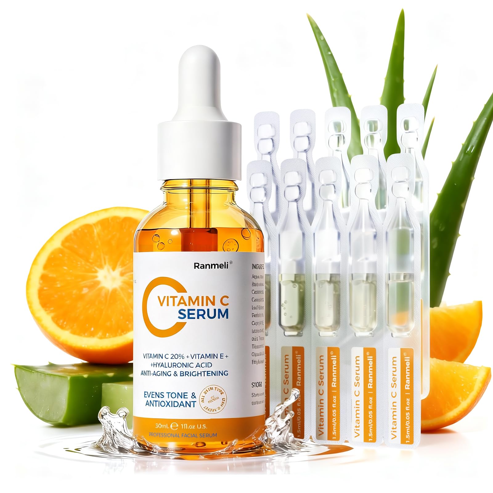 ranmeli Vitamin C Serum bottle highlights brightening for an even complexion
