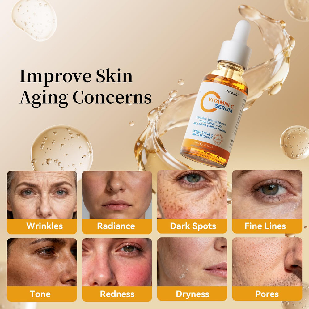ranmeli Vitamin C Serum hyaluronic acid graphic emphasizes hydration and plump skin