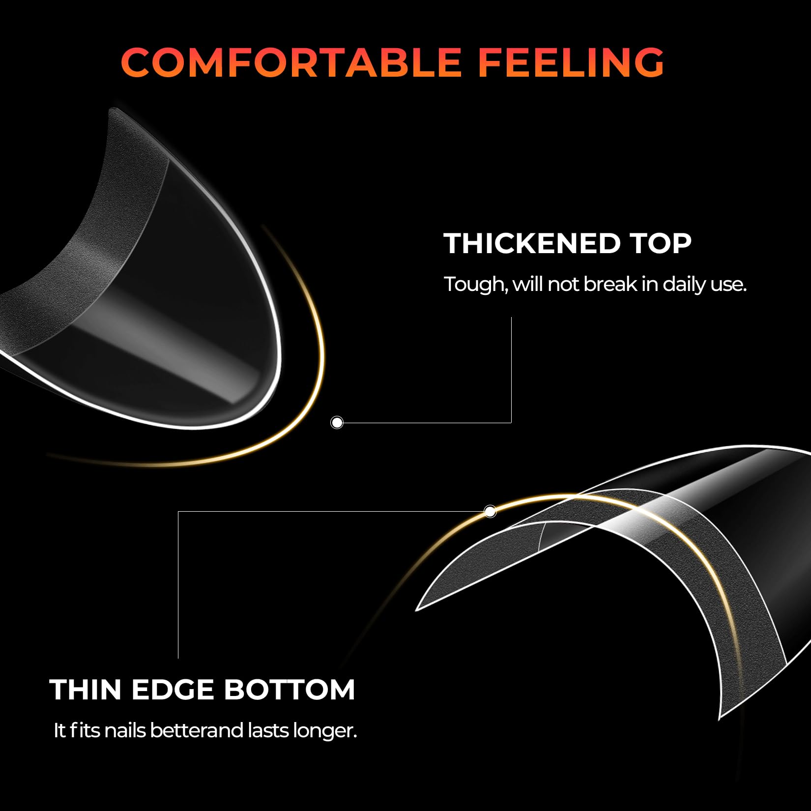 Ranrose almond nail tips with handles for precise sizing.
