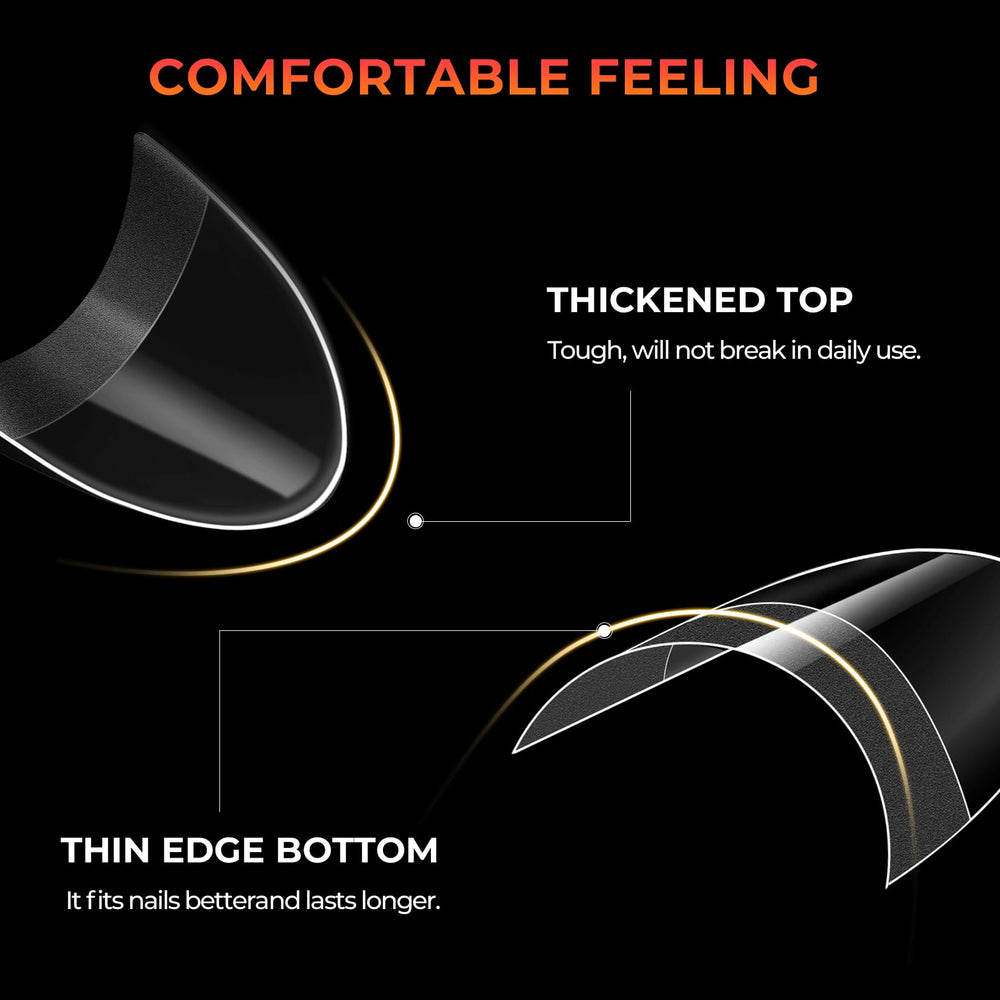 Ranrose almond nail tips with handles for precise sizing.