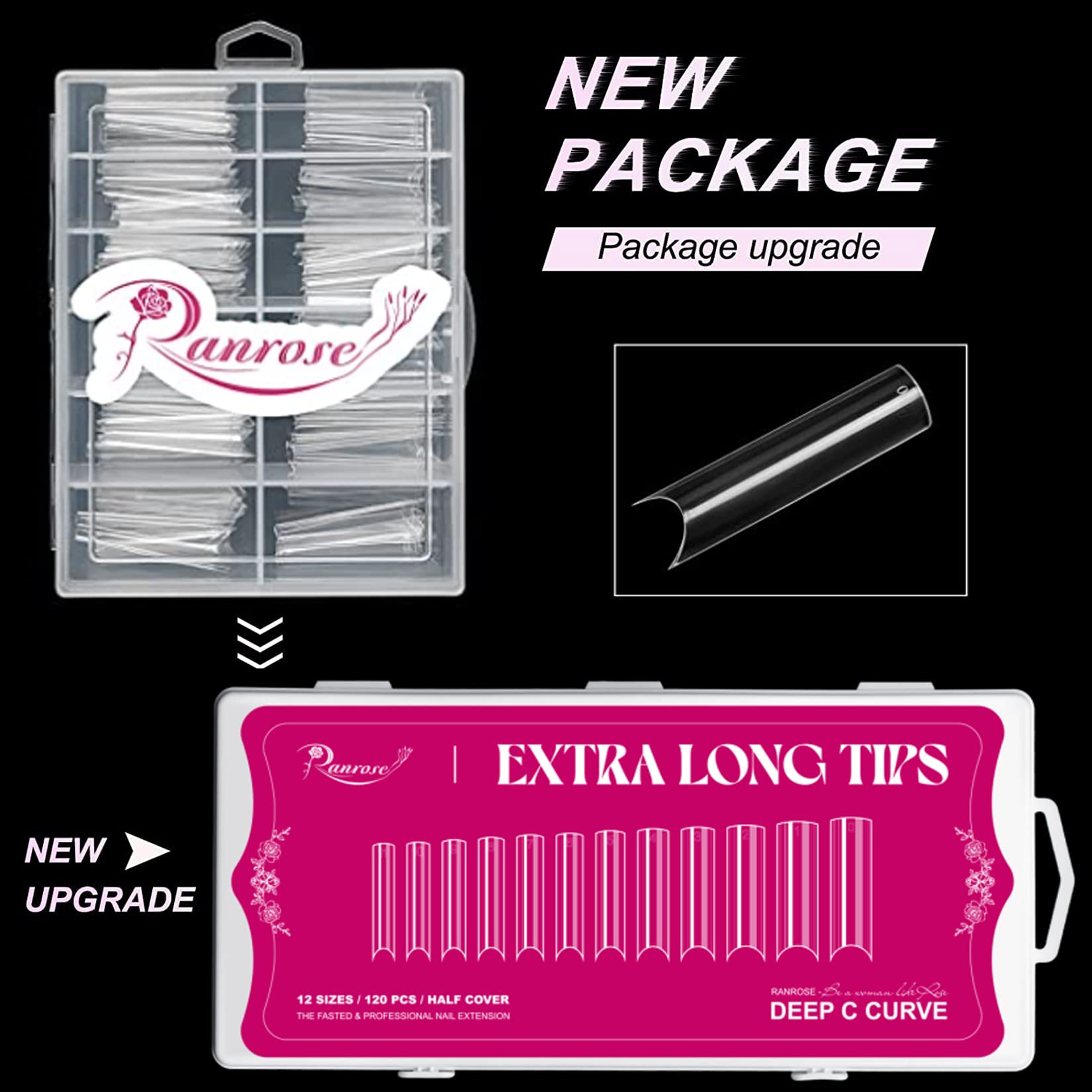 Ranrose XXL tapered square tips provide dramatic length and elegant silhouette.
