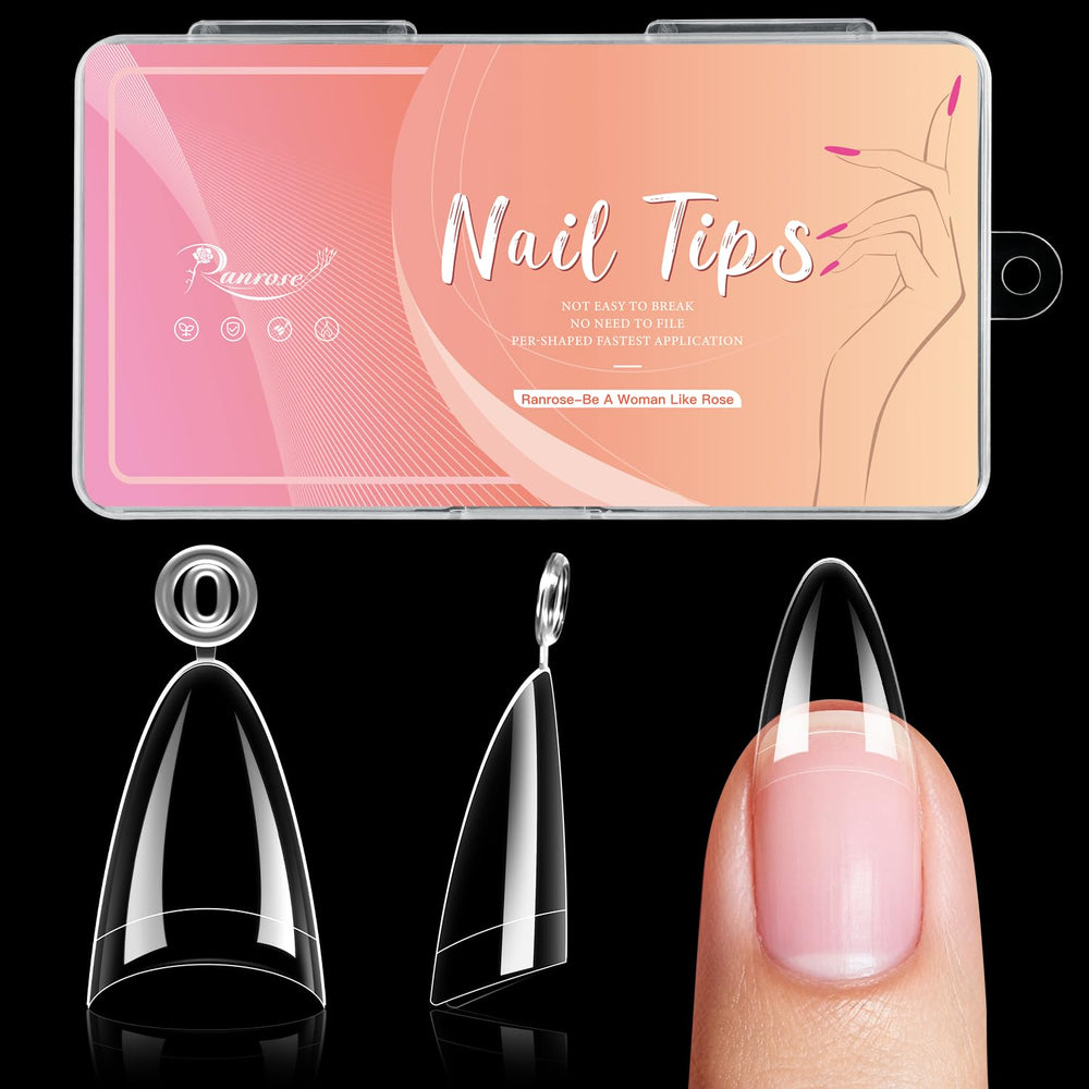 Ranrose long almond nail tips with handle for precise gel extension