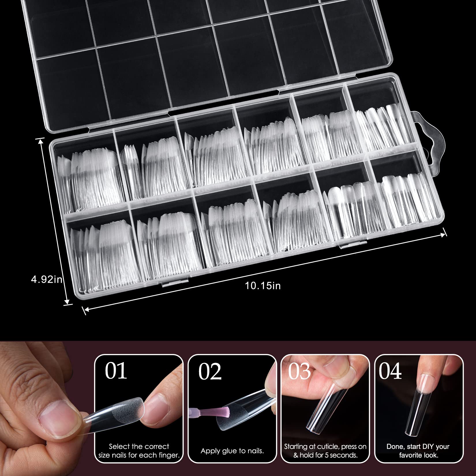Ranrose full cover tips are easy to apply with glue and lamp