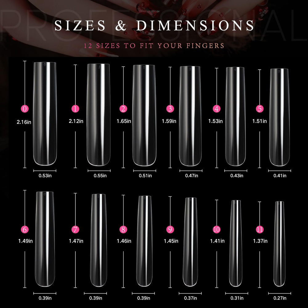 Ranrose transparent long-surface nails ready for decals and rhinestones.