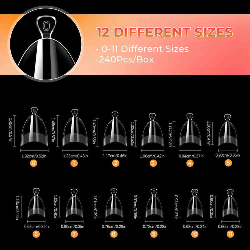 Ranrose twelve-size almond tips fitting a wide range of nails.