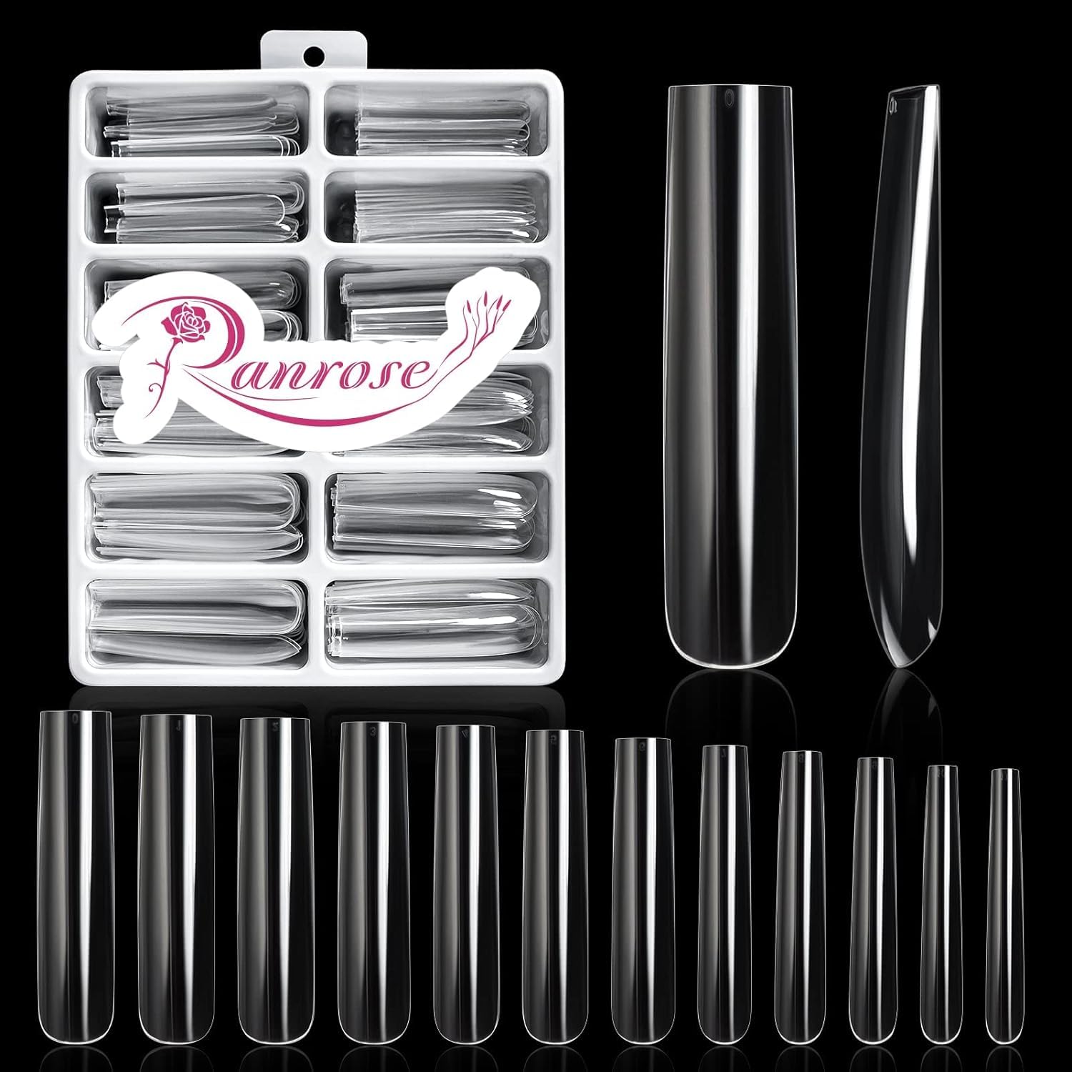 Ranrose XXXL full-cover nail tips set box for quick size selection and DIY extensions.