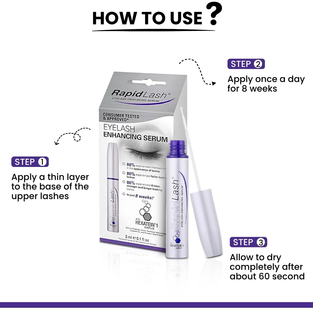 RapidLash serum dispense swipe illustrating simple nightly use.