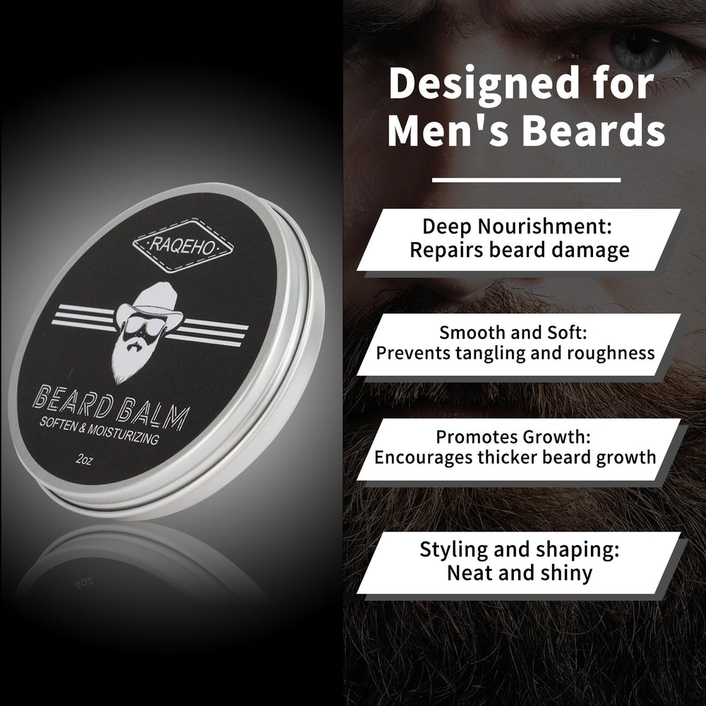 RAQEHO beard balm on a styled beard delivering a neat shape.