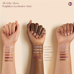 Rare Beauty All of the Above Eyeshadow Stick applied to eyelids for a smoky, versatile eye look.